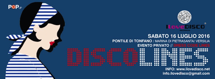 DISCO Lines è un evento I Love DISCO, community fiorentina, organizzata sul Pontile di Marina di Pietrasanta il 16/07/16 in occasione di Versilia tra le righe.
