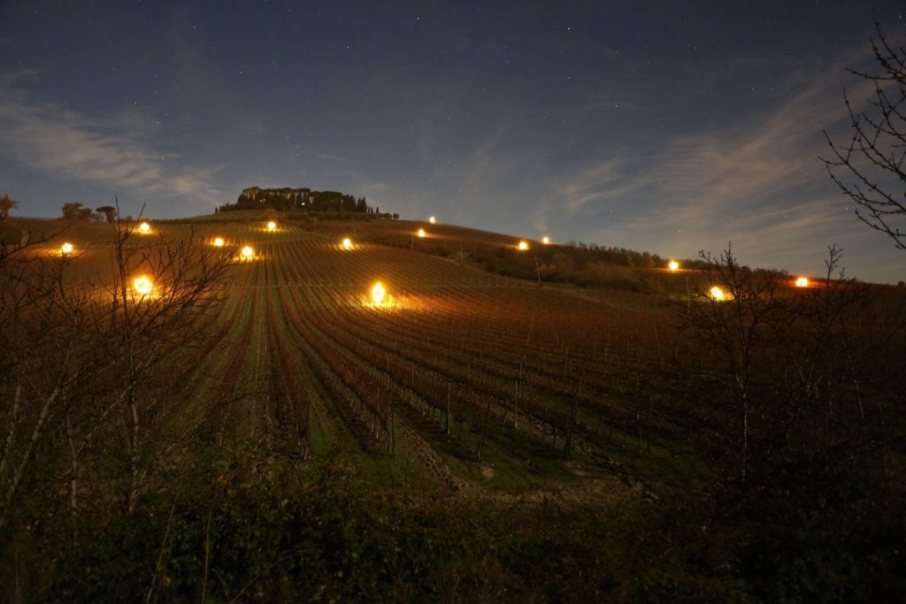 Luci in Vigna è un'installazione che omaggia il connubio tra uomo e natura illuminando le vigne di Villa Cerna nel Chianti Classico con luci di Natale.