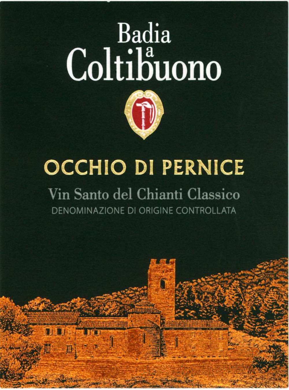 Etichetta della bottiglia Occhio di Pernice di Badia a Coltibuono, eccellenza tra i vini pregiati toscani