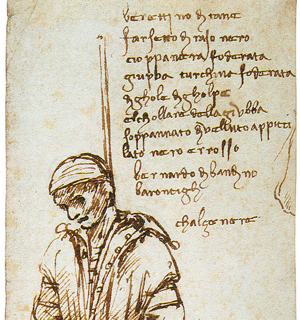 Disegno dell'impiccagione di Bernardo di Bandino Baroncelli di Leonardo da Vinci
