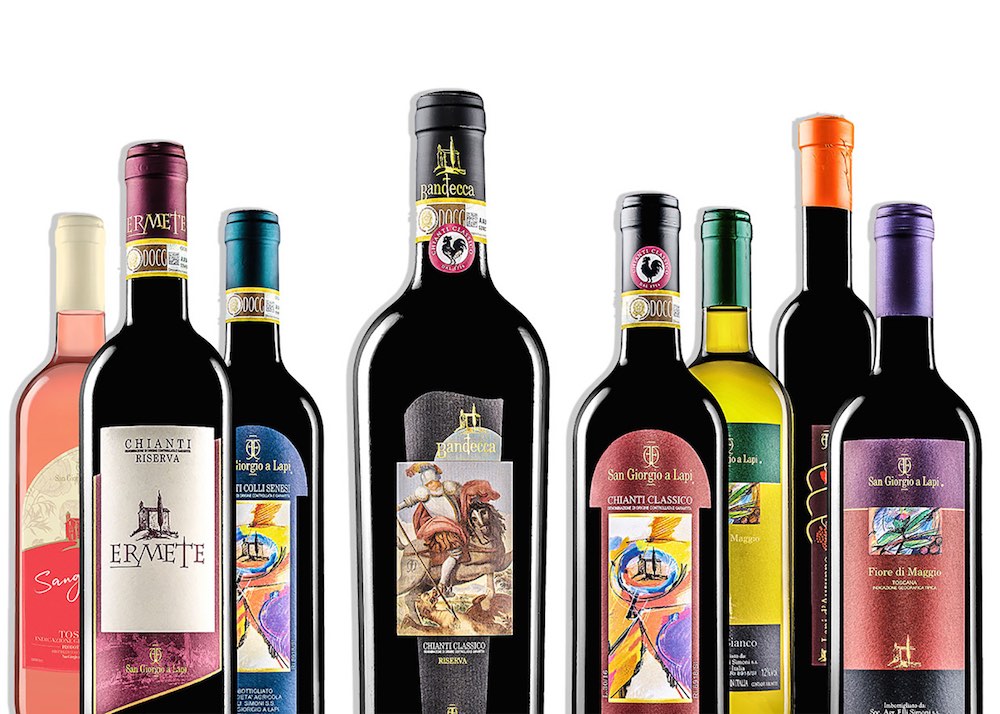 Le linea di etichette di vino toscano di San Giorgio a Lapi: Chianti Classico, Chianti Colli Senesi e IGT Toscana