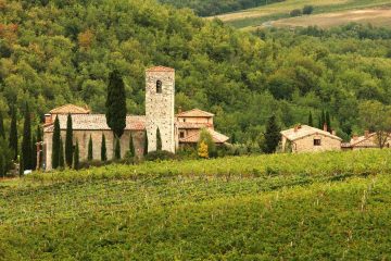 La Pieve di Spaltenna e le sue vigne nel comune di Gaiole in Chianti, Toscana