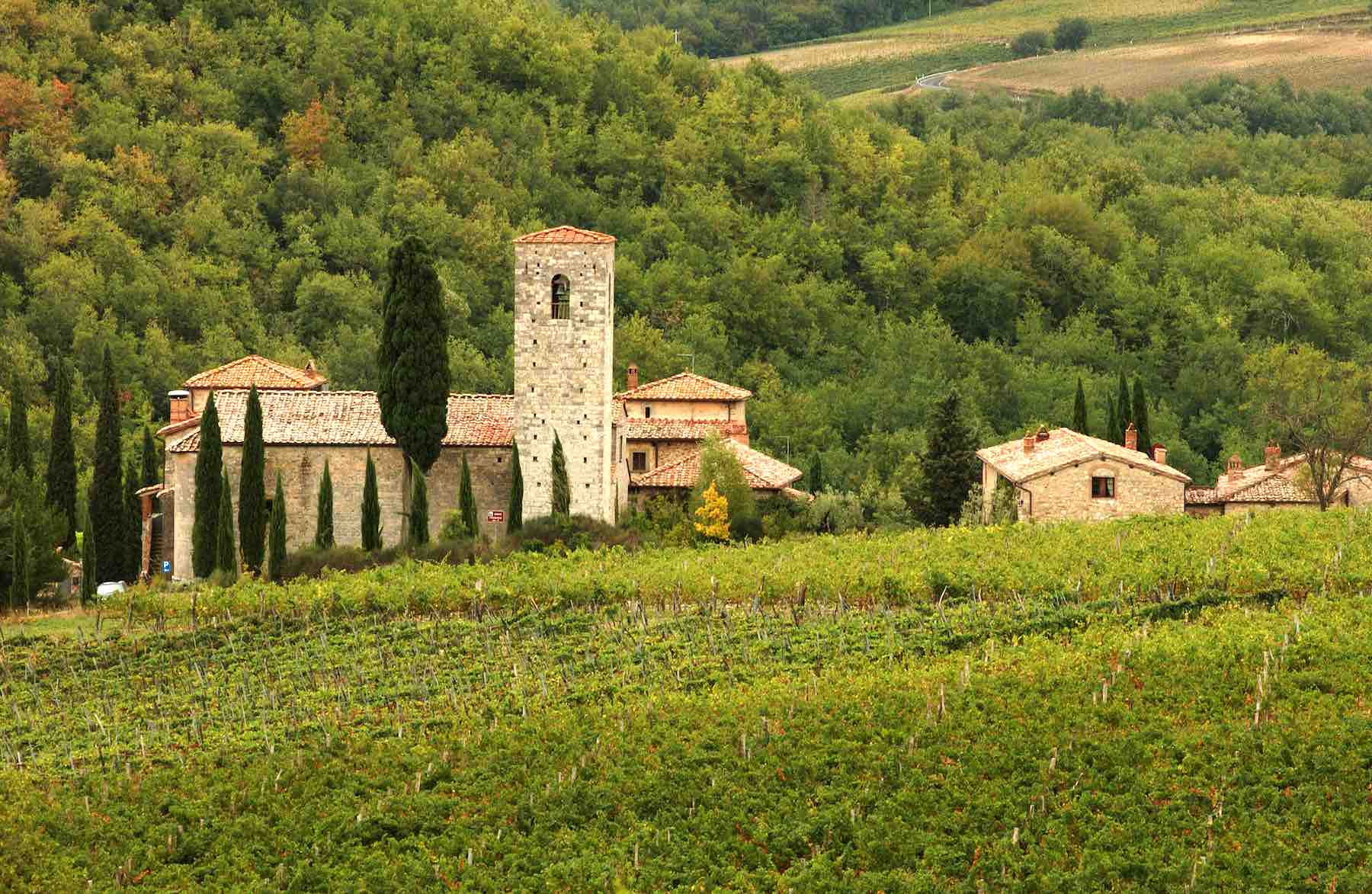 La Pieve di Spaltenna e le sue vigne nel comune di Gaiole in Chianti, Toscana