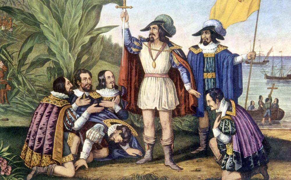 L'arrivo di Colombo nelle Americhe 12/10/1492, pittura di Currier & Ives, 1846
