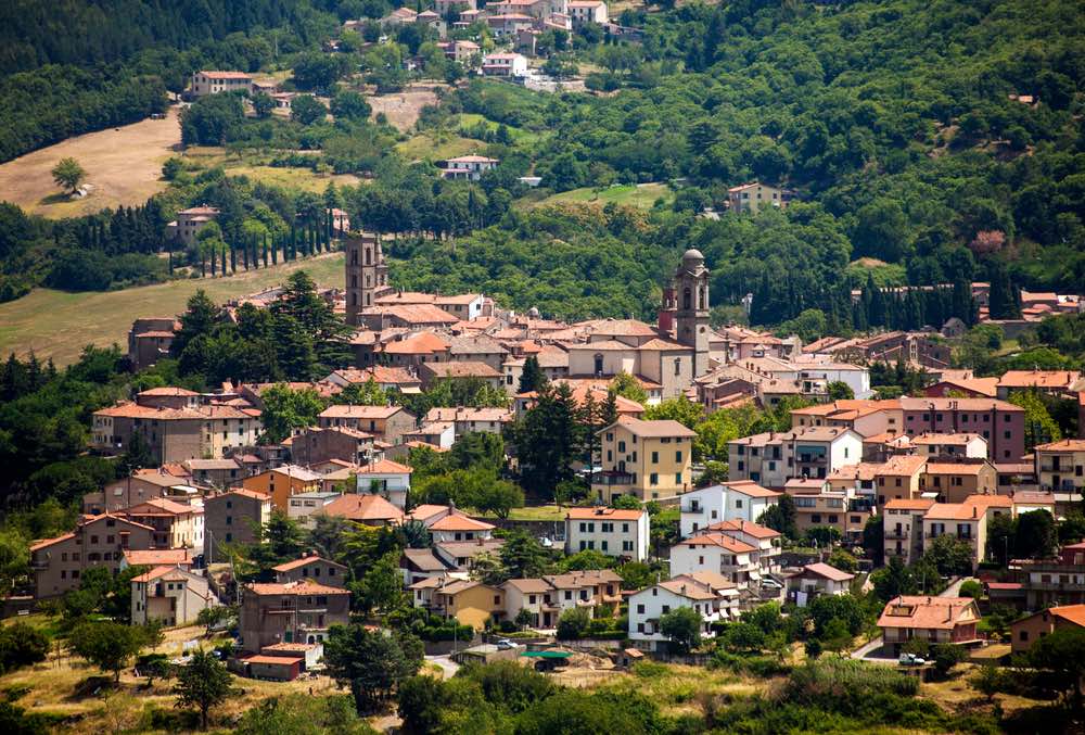 Vista dul borgo toscano di Castel del Piano vicino al Monte Amiata, Grosseto